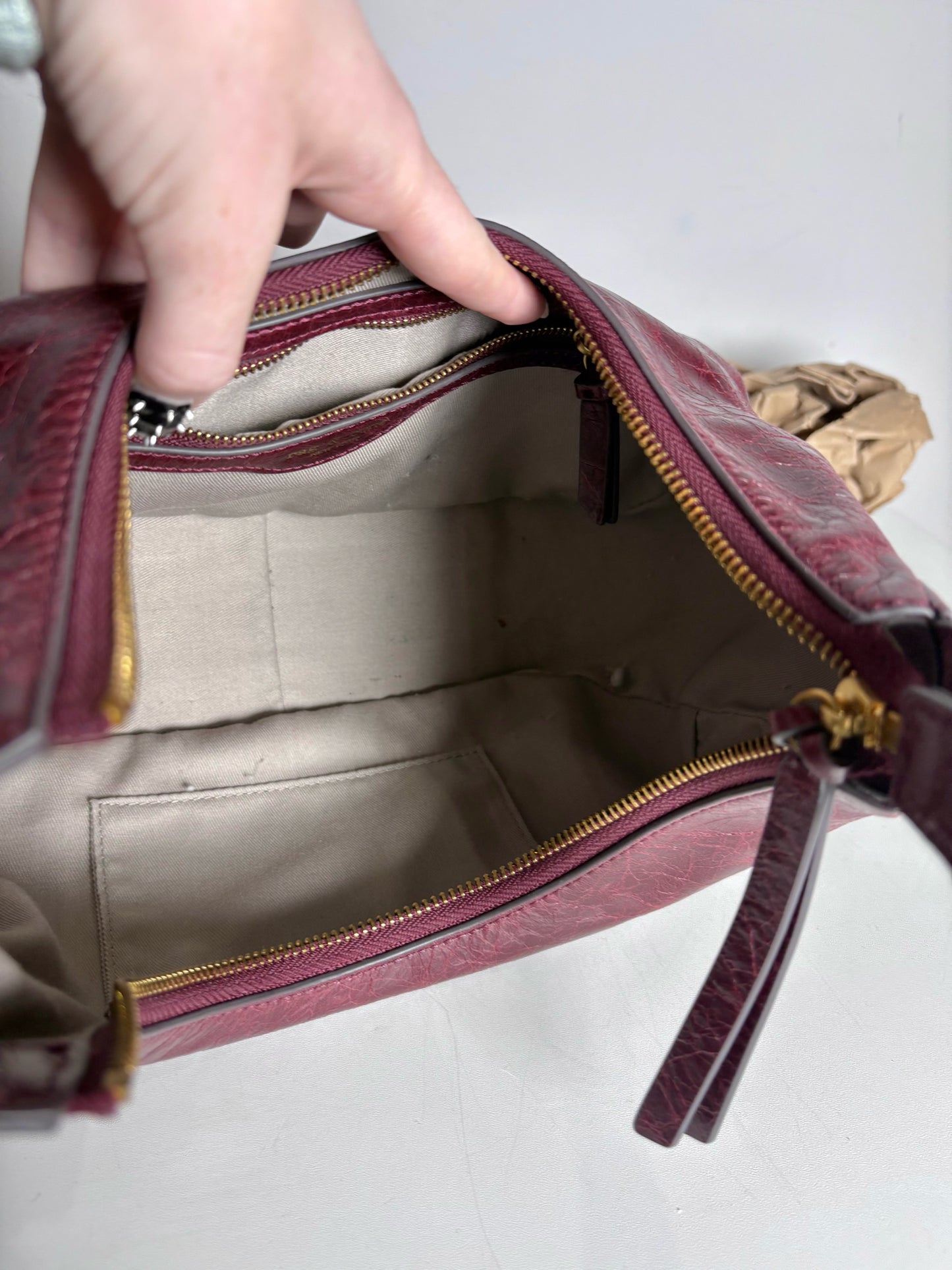 Rag & Bone Hudson Cracked Leather Pre-owned Burgundy Hobo Bag