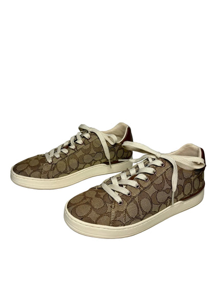 Women Shoe Size 7 Coach Brown Signature Monogram Canvas & Leather Pre-Owned Sneakers
