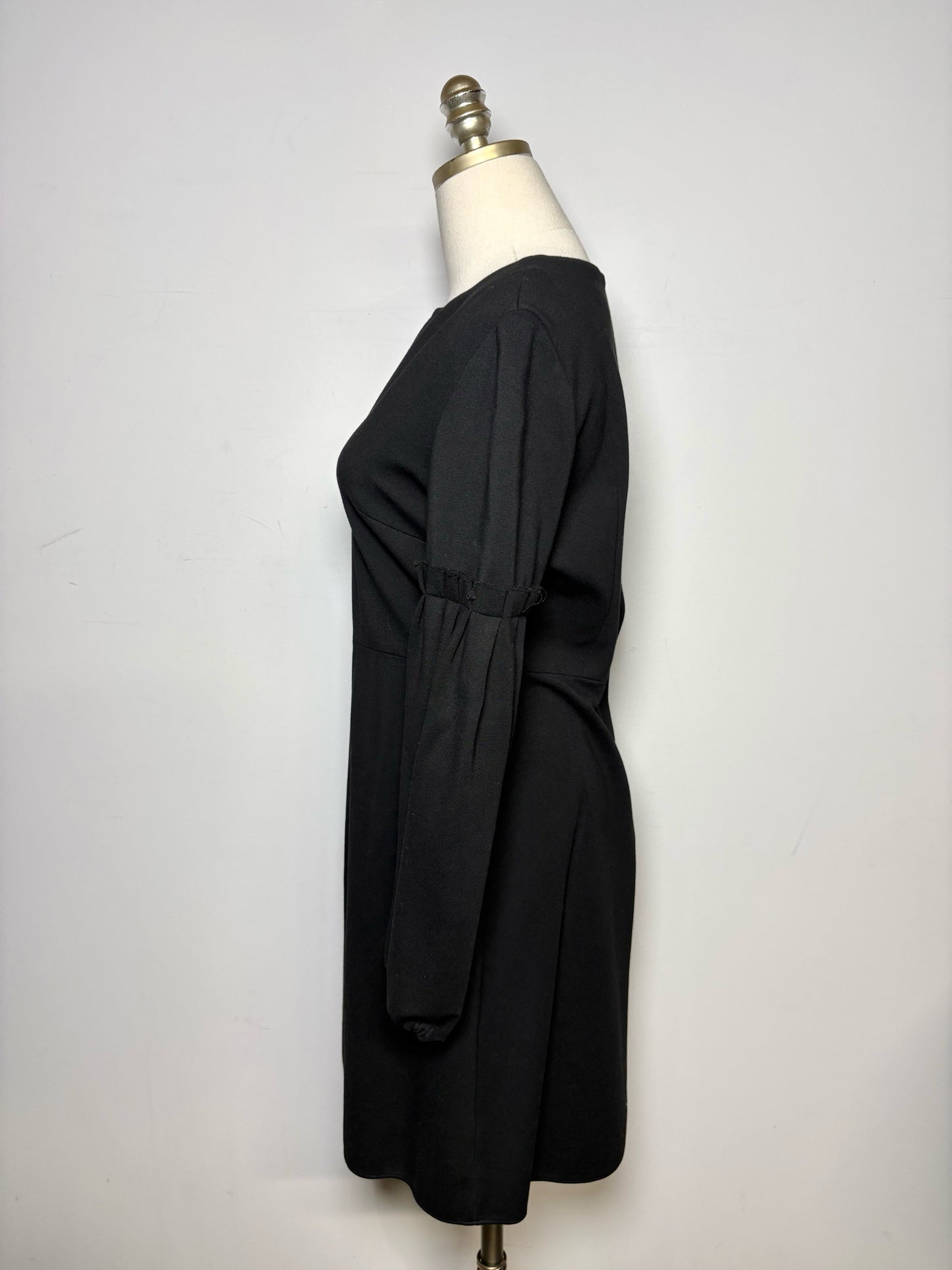Women Size 6 Tibi Black Ponte' Knit V-neck Poof Sleeves Dress