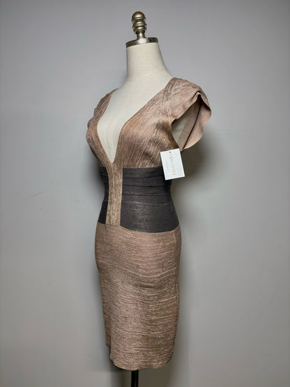 Women Size S Herve Leger Paris rose gold & gray Metallic Women's Dress
