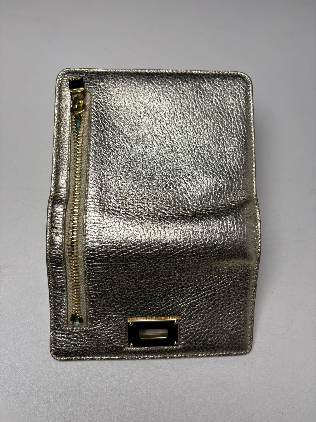 Women's Authentic Tiffany & Co. Metallic Gold Cowhide Leather Pre-Owned Small Crossbody Bag
