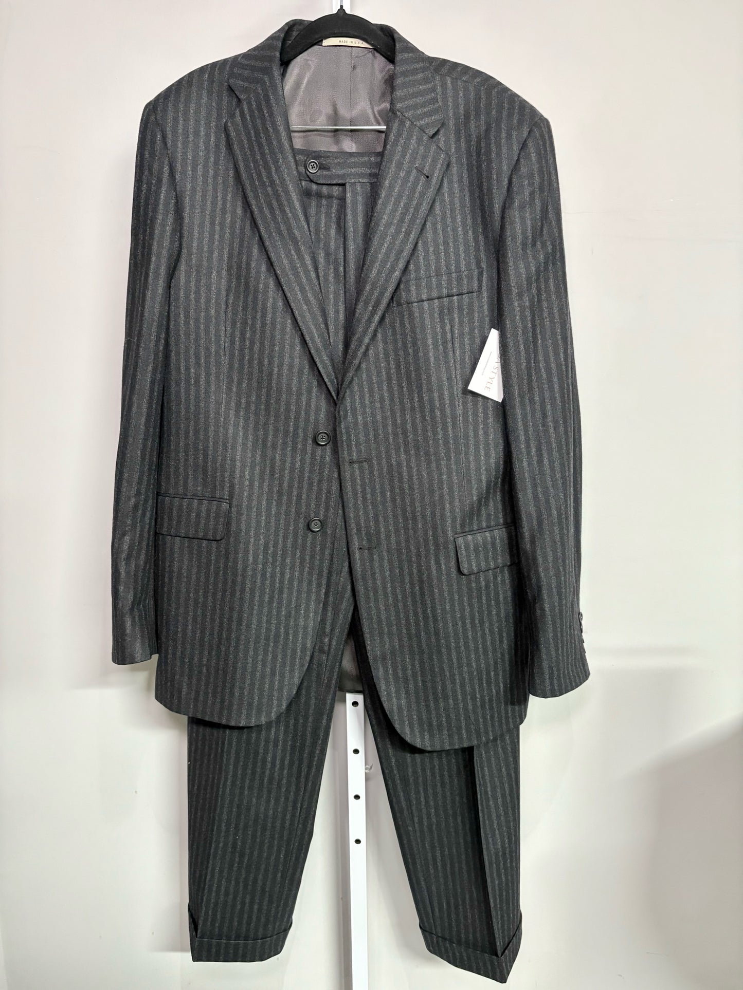 Burberry Black, Charcoal 100% Wool Striped Men's 42L Suit
