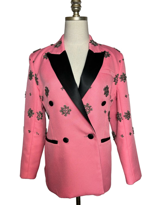 Women Size 4 L'Agence Pink Crystal Tuxedo Blazer