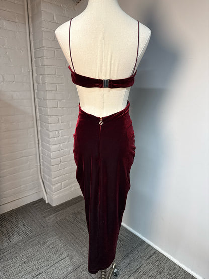 Women Size S Nookie Burgundy Velvet Cocktail Midi Dress