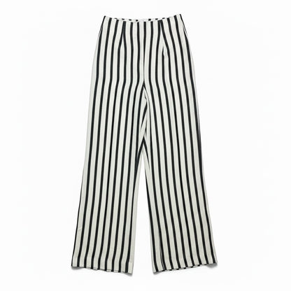 Women Size 2 St. Agni White & Black Striped Linen Cotton Blend Pre-Owned Wide-Leg Pants