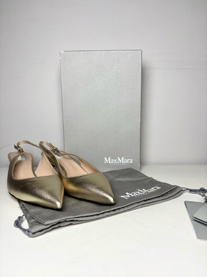 W Shoe Size 39 MaxMara Gold Leather Pre-owned, NWT Slingbacks