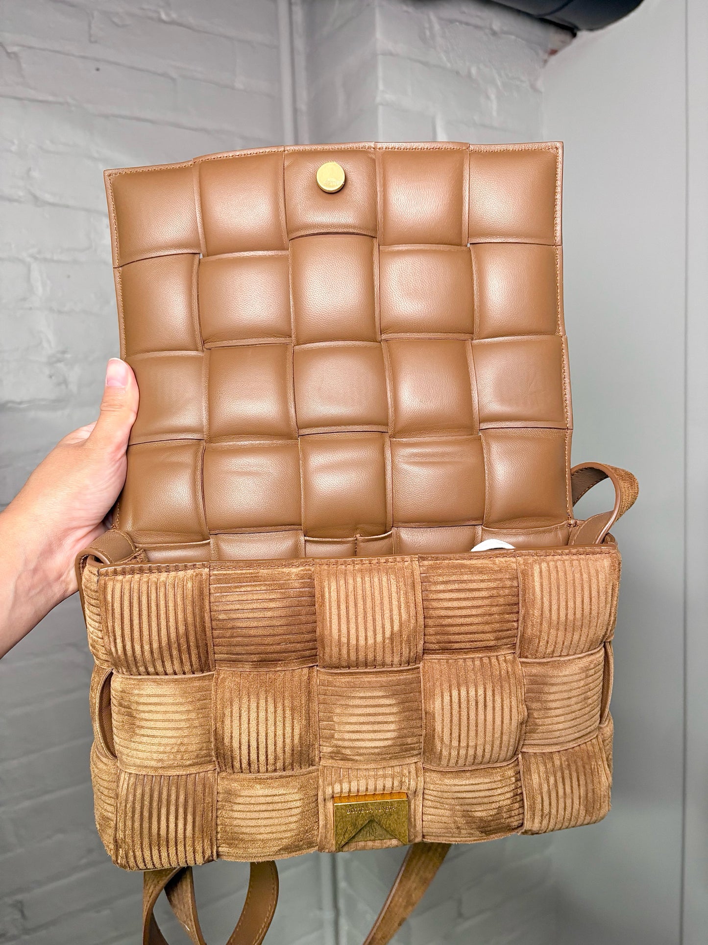 Bottega Veneta Weave Suede Brown Medium Purse
