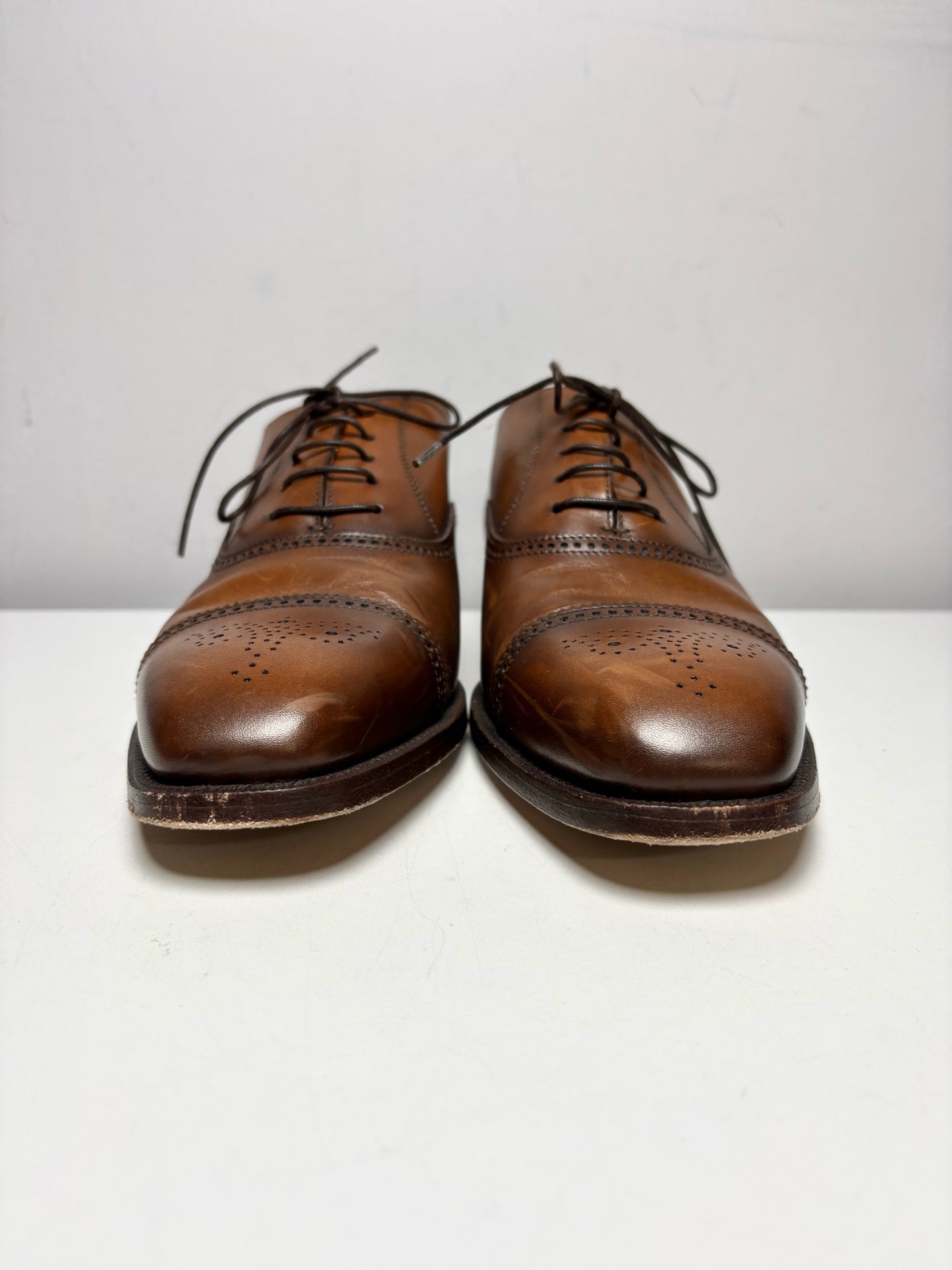 Men's Ralph Lauren Purple Label Tan Burnished Calfskin Pre-Owned Denver Dress Shoes