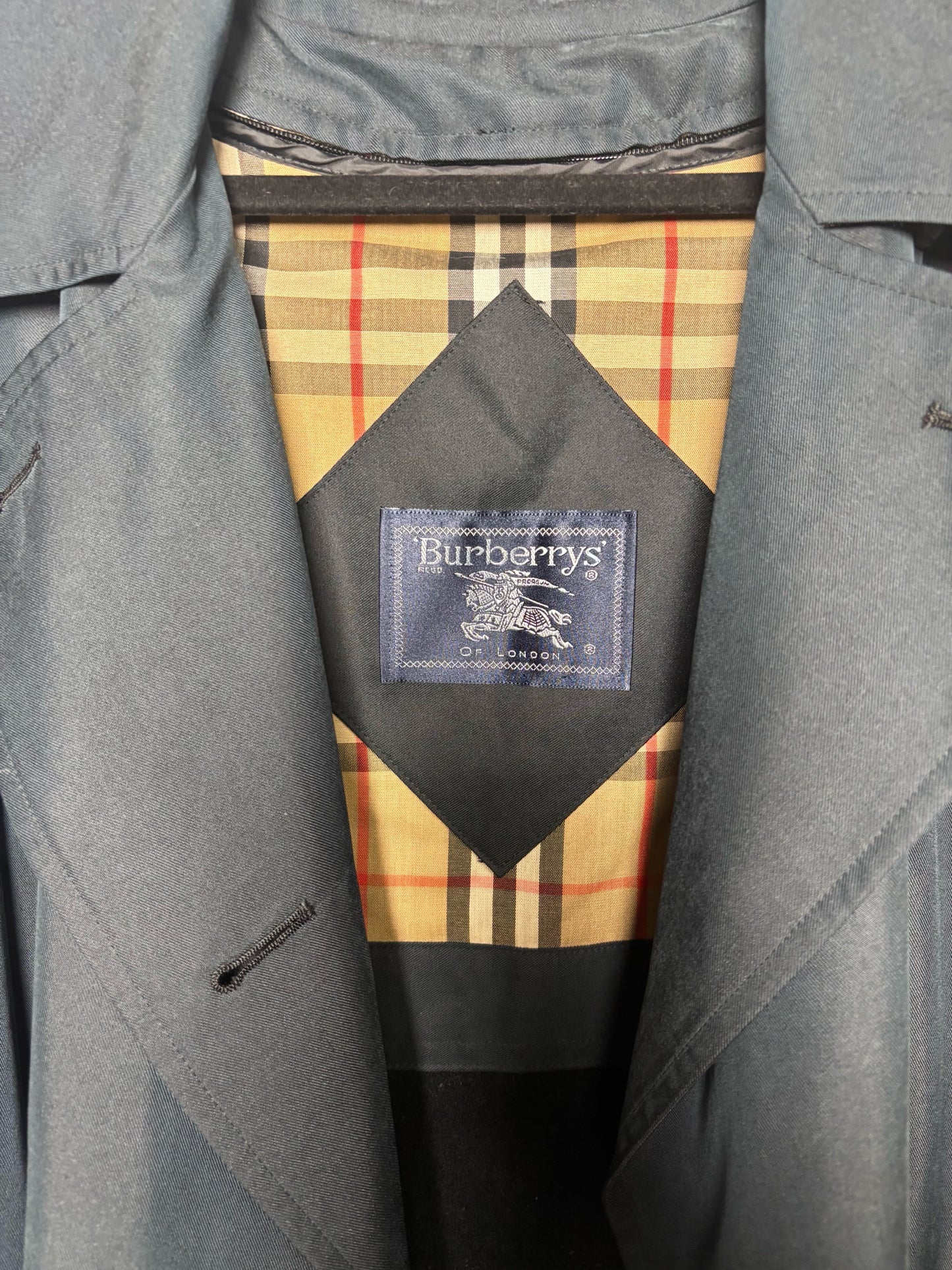 Women Size 6 Burberrys' Navy Solid Vintage Trench Coat