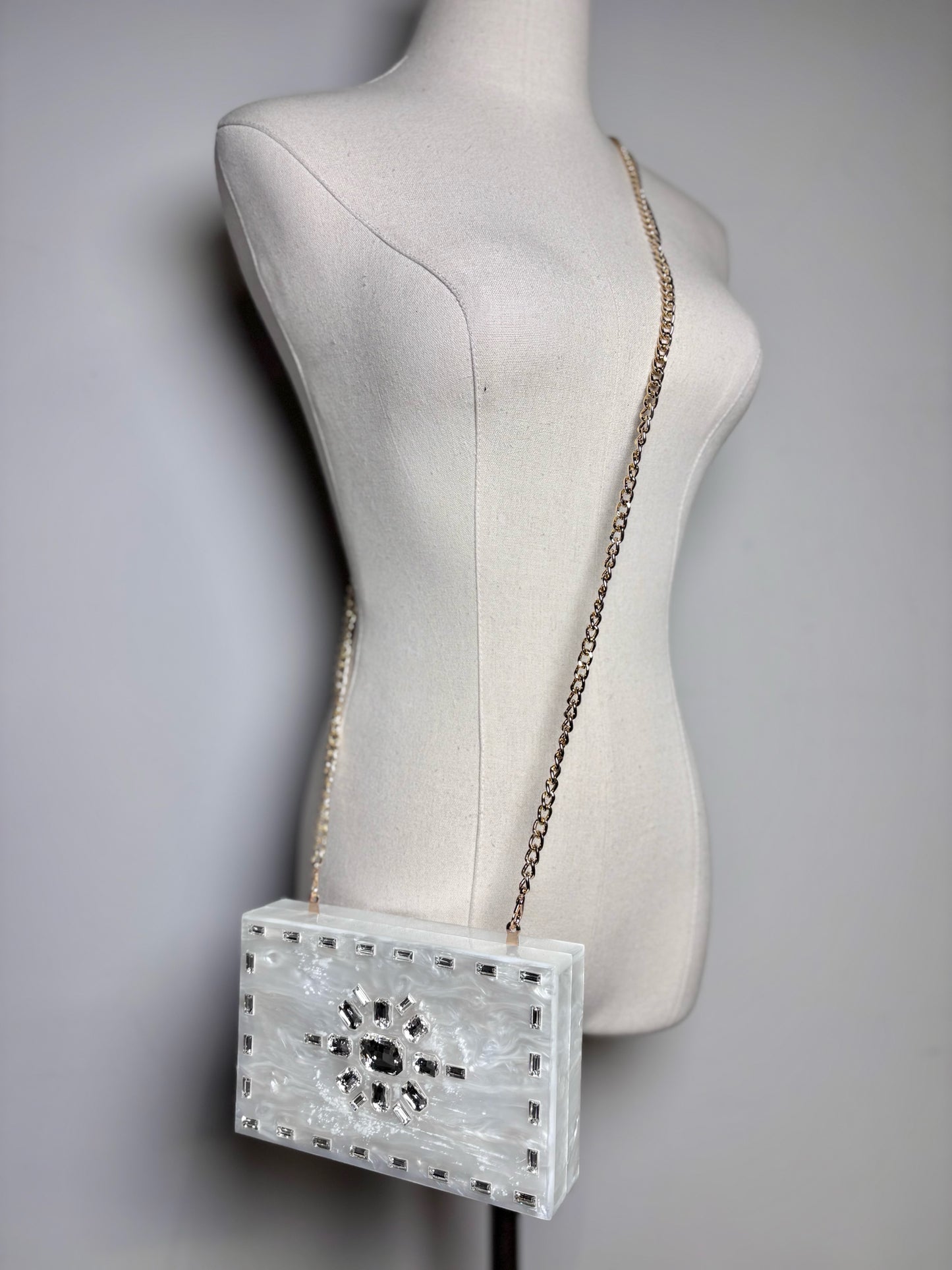 Asha Pearlescent Hardshell Crystal Embel  Pre-owned, NWT White Small Purse