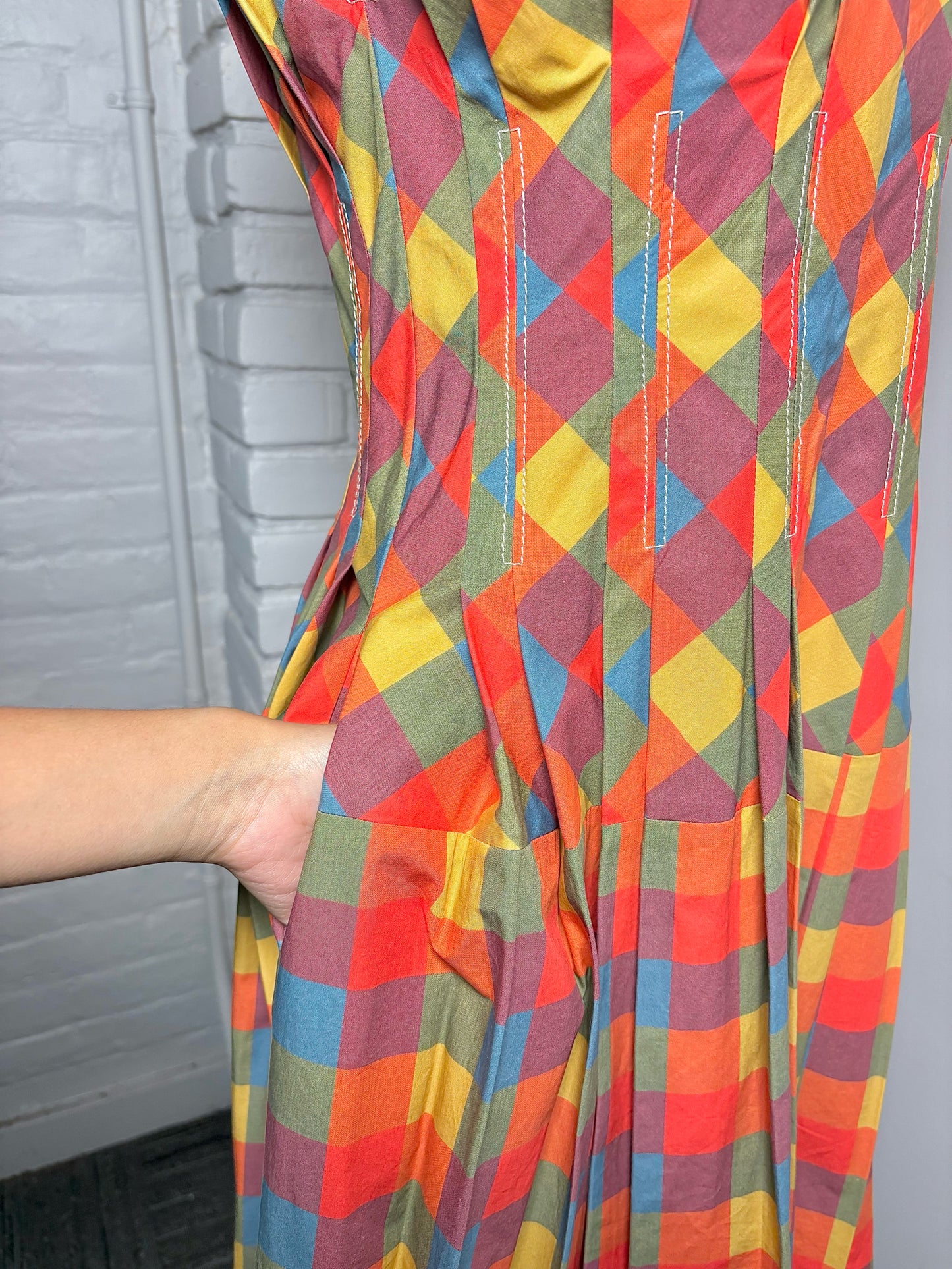 Women Size 2 Tory Burch Orange, Mustard, Green, Blue & Plum Plaid Cotton Dress