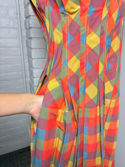 Women Size 2 Tory Burch Orange, Mustard, Green, Blue & Plum Plaid Cotton Dress