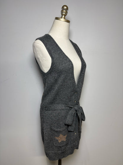 Women Size M Rhys Dwfen Gray Bird Baby Alpaca Vintage Pre-Owned Long Cardigan Sweater