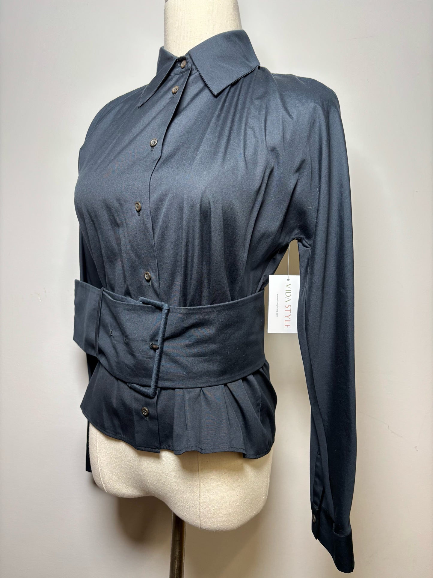 Women Size 42 ( 6 US) Prada Navy Blue Solid Pure Cotton LS Oxford Shirt
