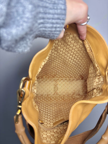 Gucci Leather Tan 2-Way Carry Bamboo Hobo Handbag