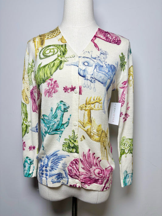 Women Size S Samantha Sung Multi-Color Animal Print Pre-owned Cardigan