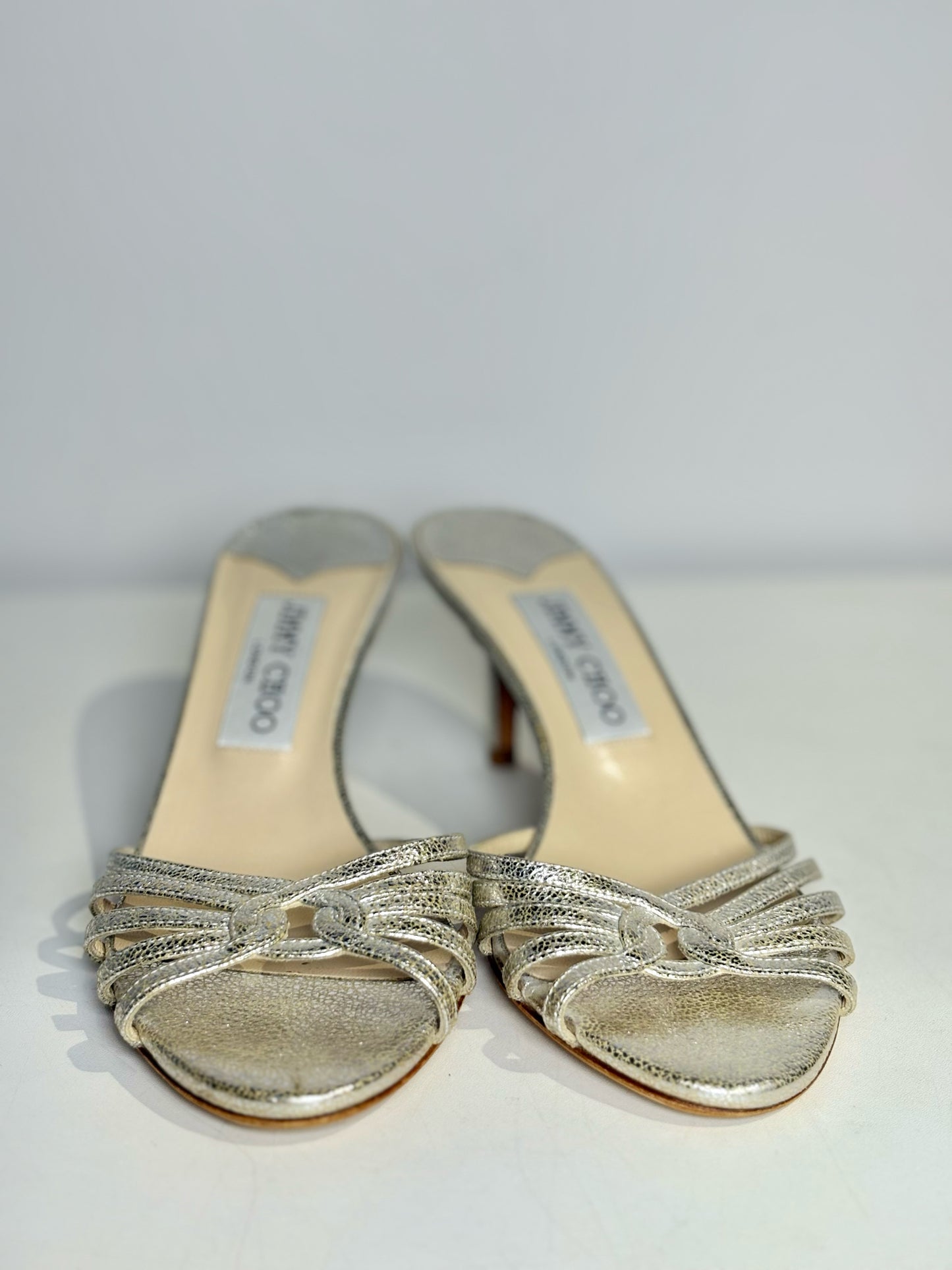 W Shoe Size 5 Jimmy Choo Metallic Gold Leather Cowhide NWOT Slides