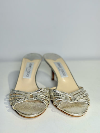 W Shoe Size 5 Jimmy Choo Metallic Gold Leather Cowhide NWOT Slides