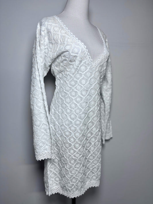 Women Size M Melissa Odabash Off White 3D Flowers 100% Cotton Cover Up