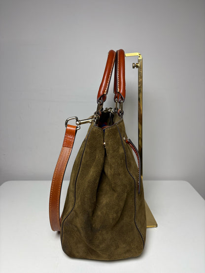 Women's Dooney & Bourke Solid Suede Pre-owned Olive Green Satchel