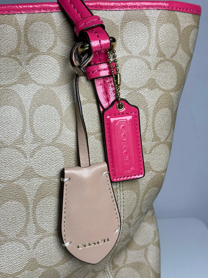 Coach Monogram Vintage Coated Canvas Pre-owned Beige, Hot Pink Medium Purse