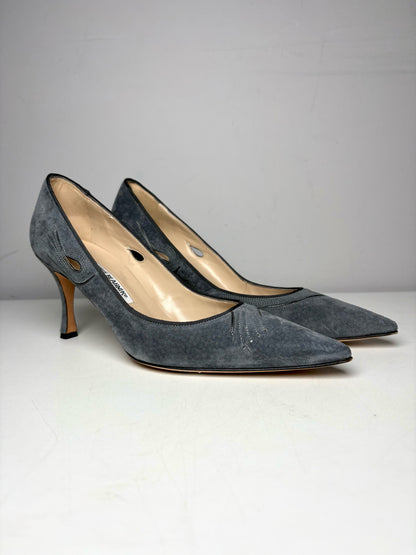 W Shoe Size 39 Manolo Blahnik Rela Grey Suede Pre-owned Pump