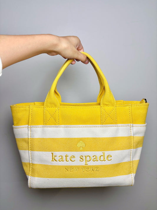 Kate Spade New York Striped Cotton Yellow, White Jett Beach Tote Bag