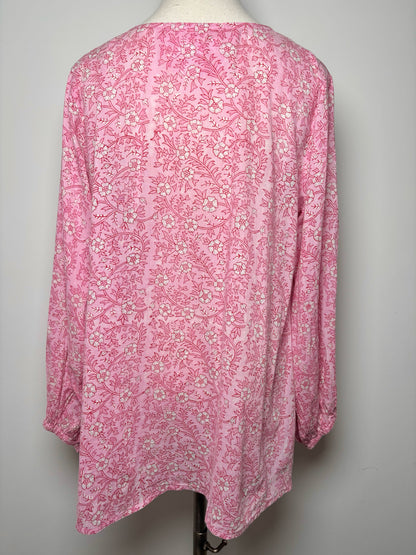 Women Size XS India Collection Emerson Fry Pink, White Floral Cotton Blouse