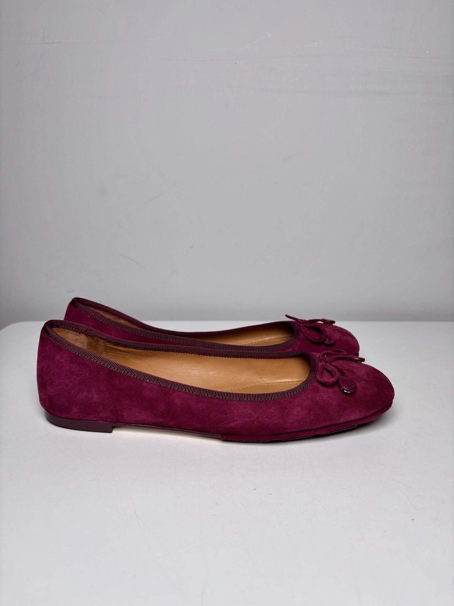 W Shoe Size 8.5 Tory Burch Wine Leather Suede Pre-owned Flats