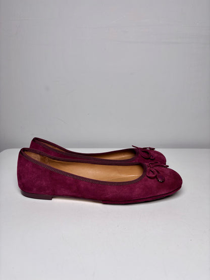 W Shoe Size 8.5 Tory Burch Wine Leather Suede Pre-owned Flats