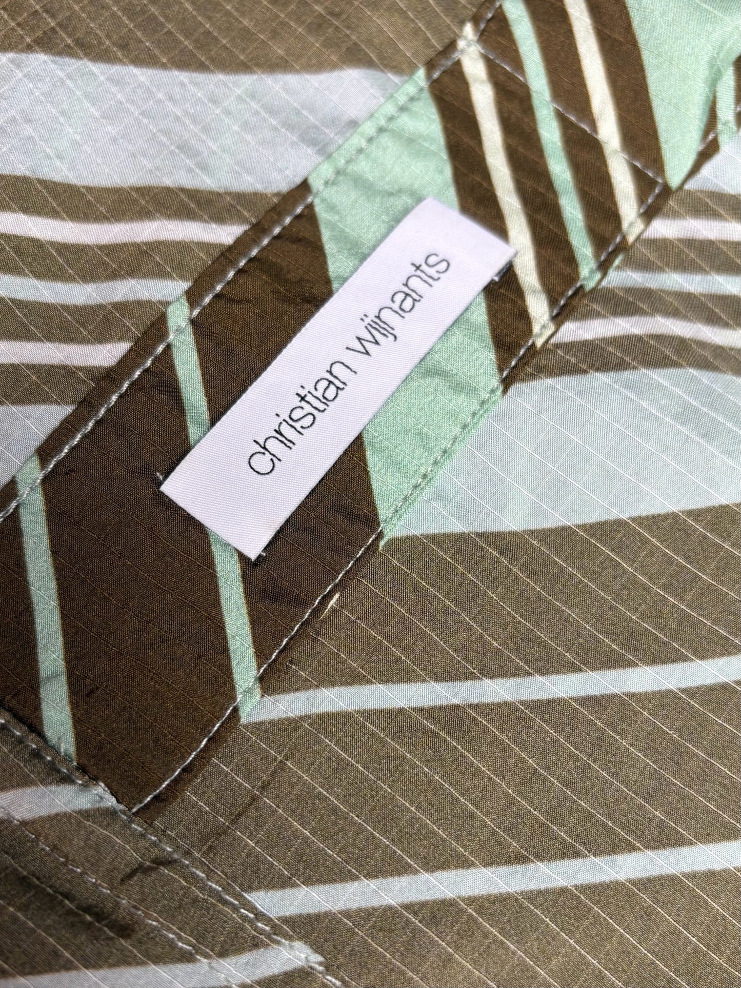 Women Size 42 Christian Wijnants Olive Mint Stripe Silk Blend Pre-Owned Blouse