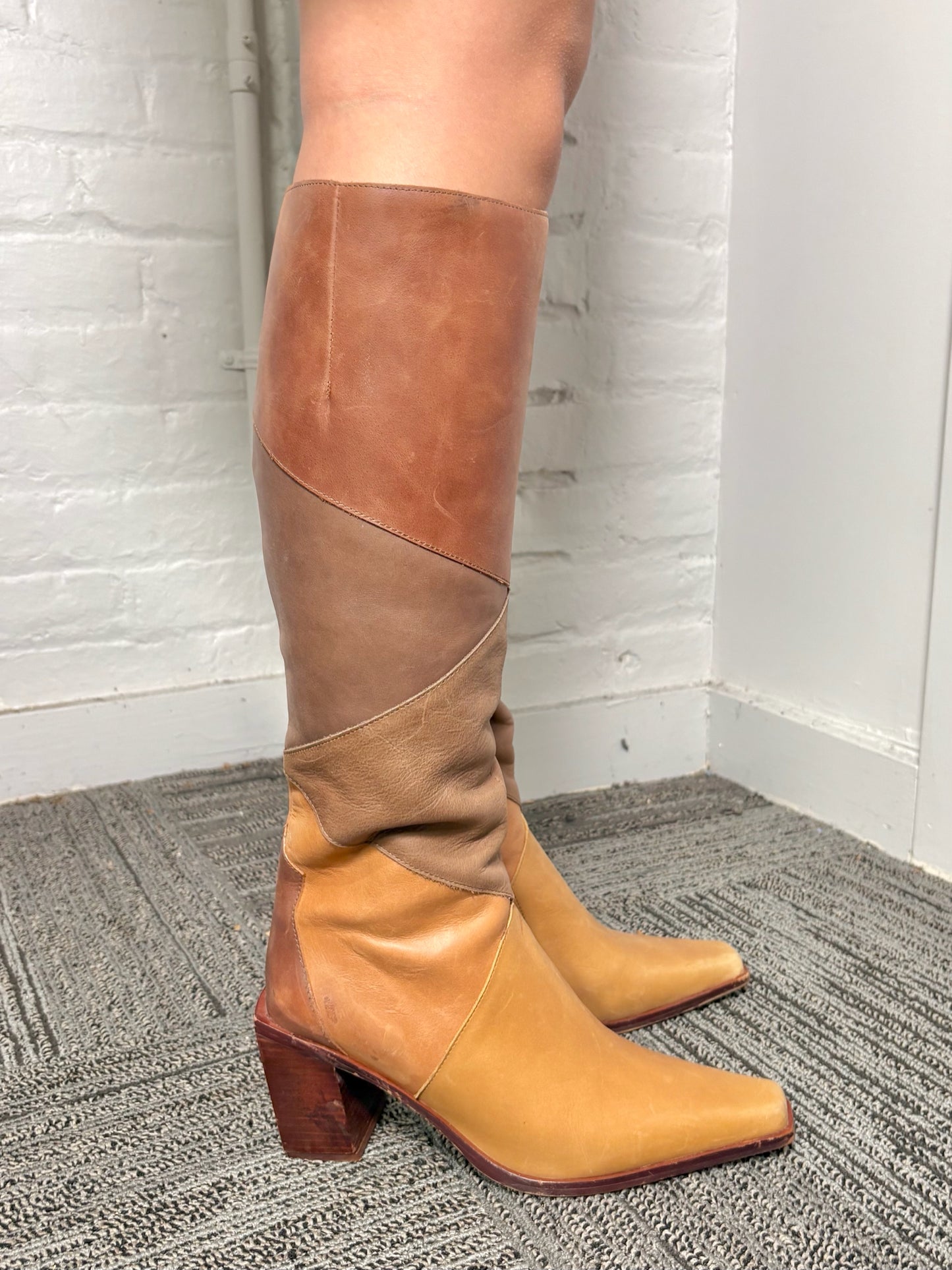 W Shoe Size 9 Jeffrey Campbell x Free People Brown Patchwork Calimity Boots