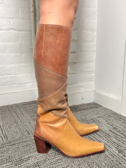 W Shoe Size 9 Jeffrey Campbell x Free People Brown Patchwork Calimity Boots