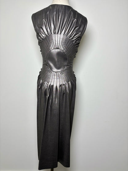 Women Size 38 (4 - 6 US) Jil Sander Metallic Pewter Solid Pure Silk, Lined Dress