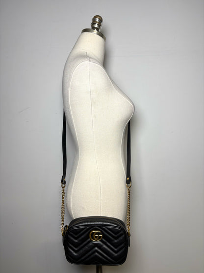 Gucci GG Quilted Camera Leather Pre-owned Black Nappa Crossbody Purse