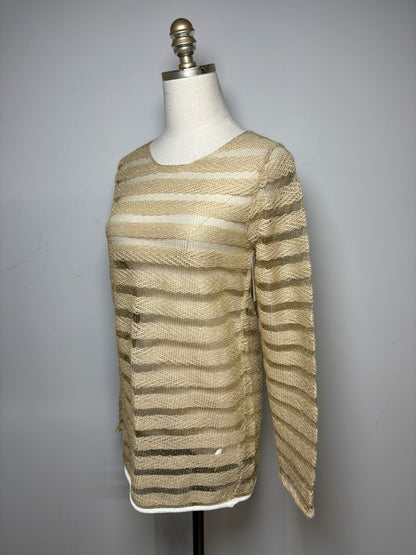 Women Size S Comme des Garcon Metallic Beige Woven Stripes Wool Blend Top