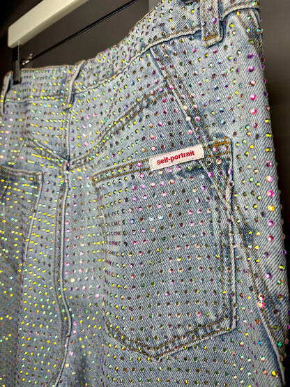 Women Sz 26 Self-Portrait Light Blue Pink Crystals NWT Pre-owned Jeans