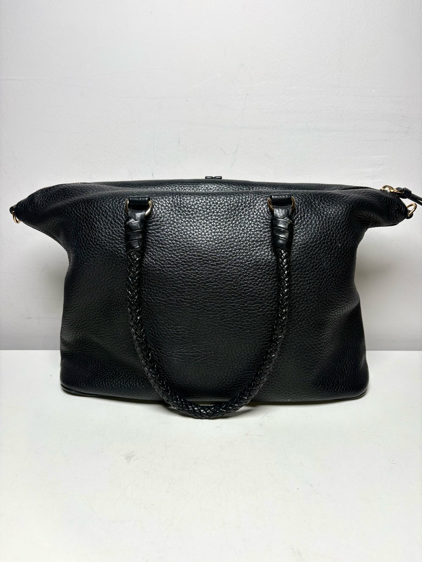Women's Tory Burch Black Pebble Leather Woven Handle Pre-Owned Shoulder Bag