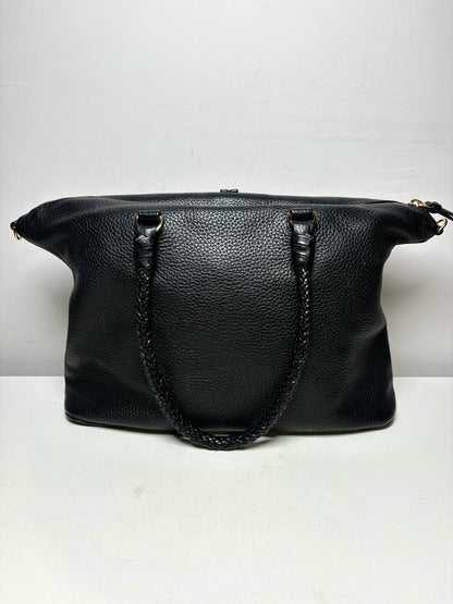 Women's Tory Burch Black Pebble Leather Woven Handle Pre-Owned Shoulder Bag