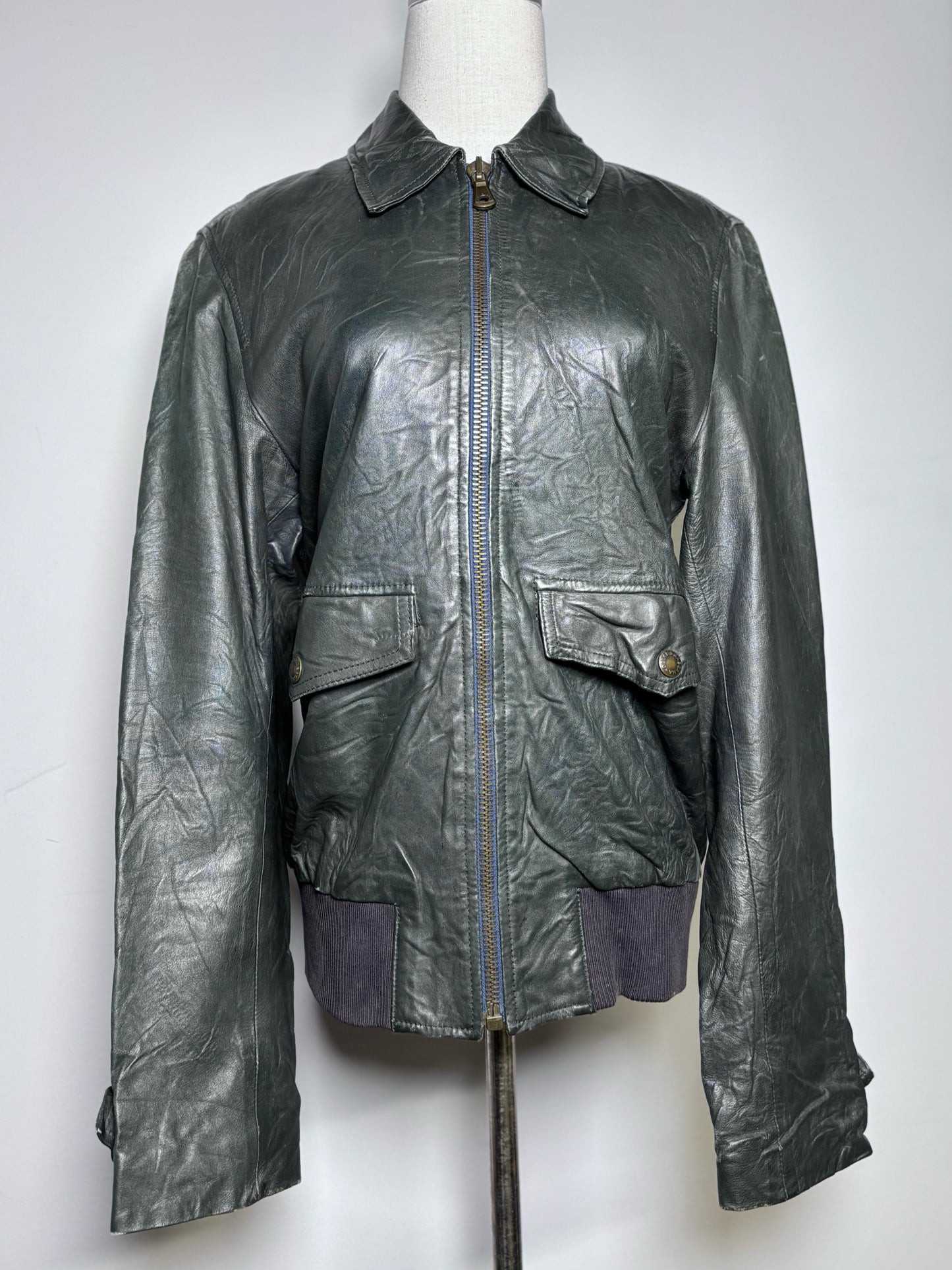 Women Size S Dolce & Gabbana Green Solid Leather Jacket