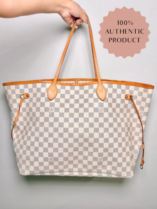 Coated Canvas Pre-owned Neverfull GM Damier Azur Louis Vuitton Bag