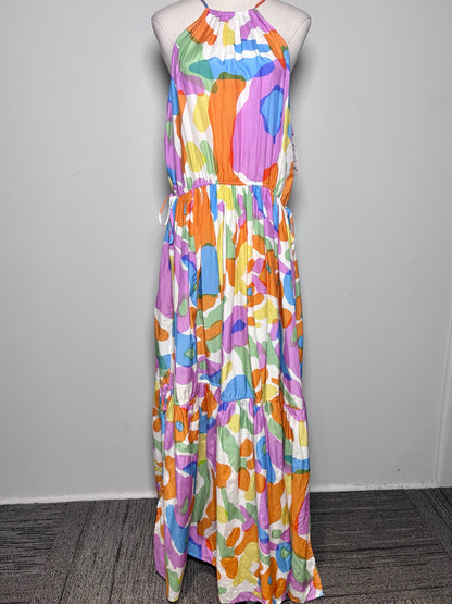 Women Size M Cult Gaia Multi-Color Floral Print Maxi Silk Tiered Dress