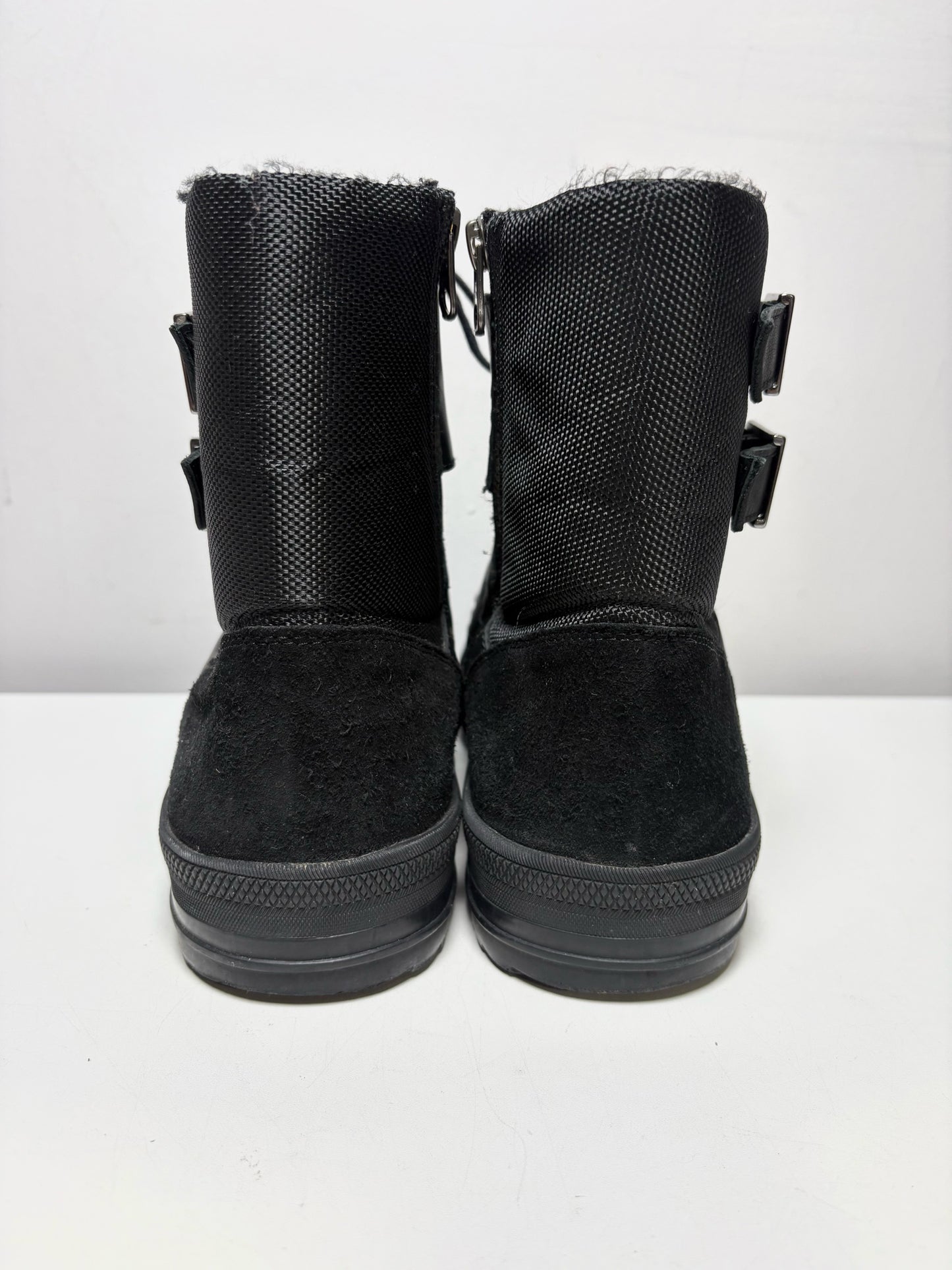 Men Shoe Size US 10 Versace Collection Black Leather & Nylon Pre-Owned High-Top Sneakers