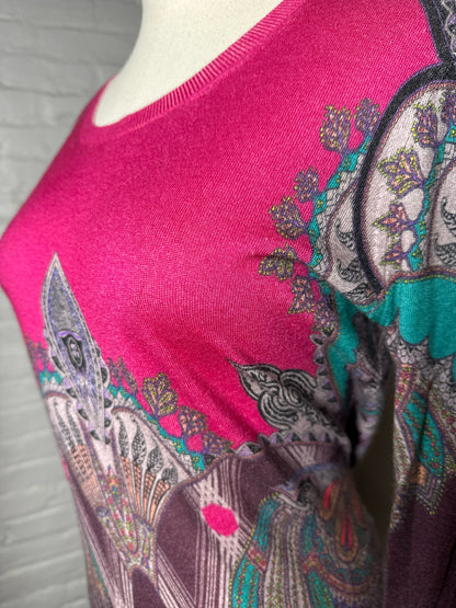 Women Size 44 Etro Pink Multi-Print 55% Silk 45% Cashmere Sweater