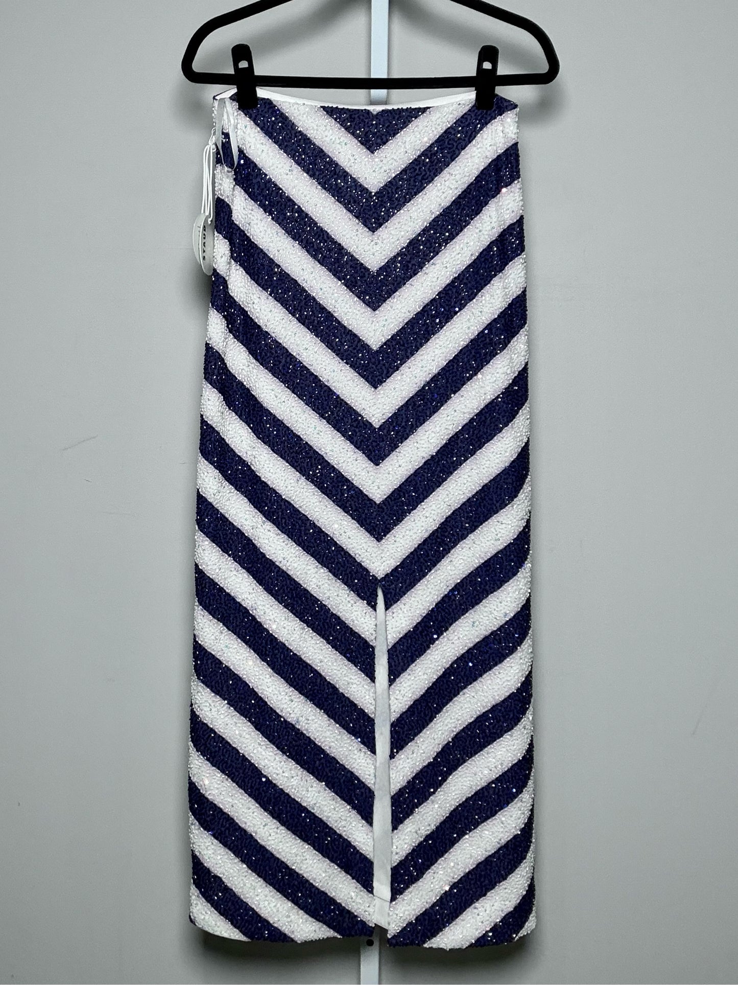 Women Size 8 Staud White, blue V-shapes NWT, Pre-owned Skirt