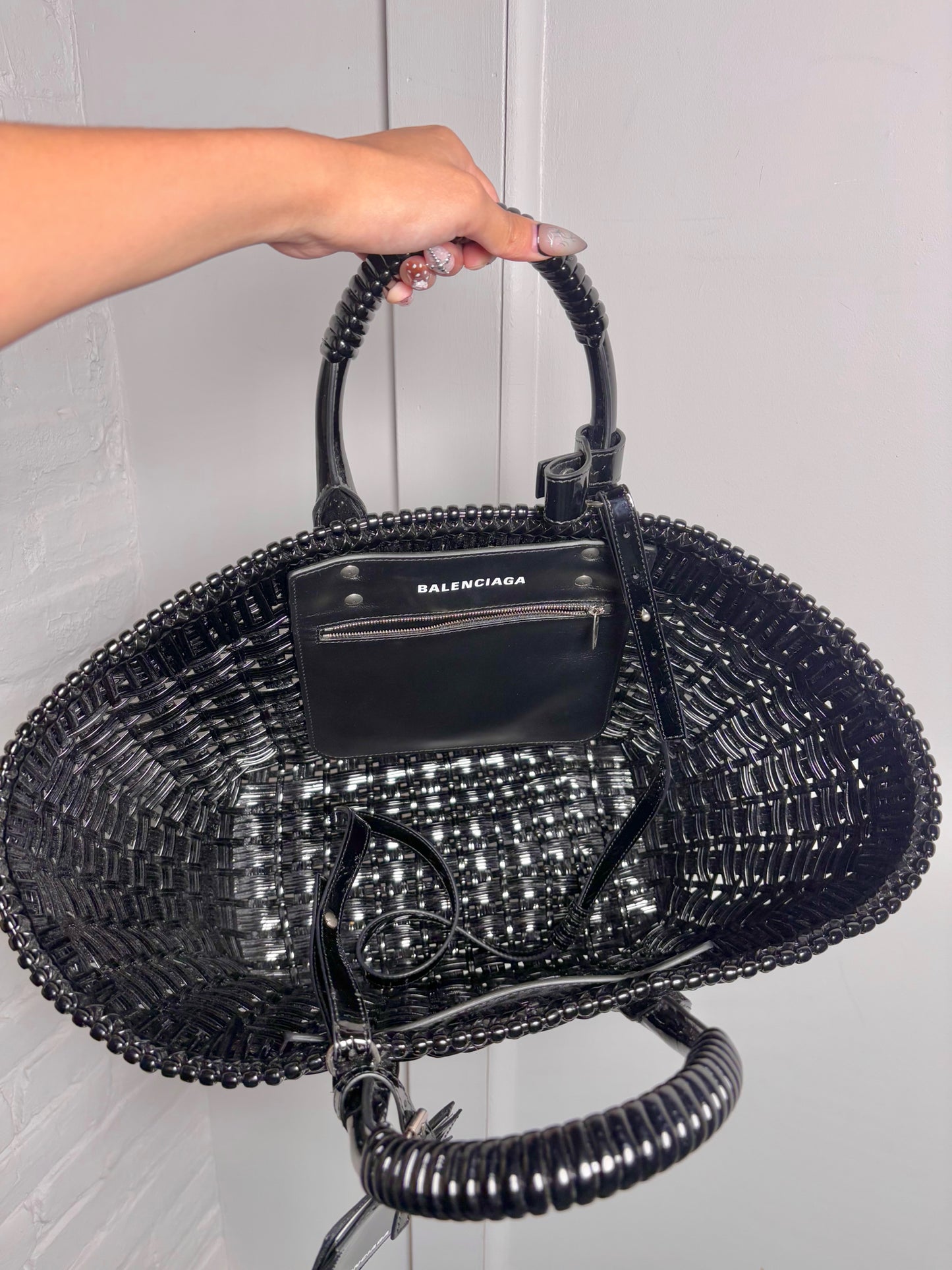 Balenciaga Woven PVC Black Bistro Tote Bag