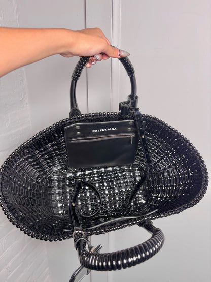 Balenciaga Woven PVC Black Bistro Tote Bag