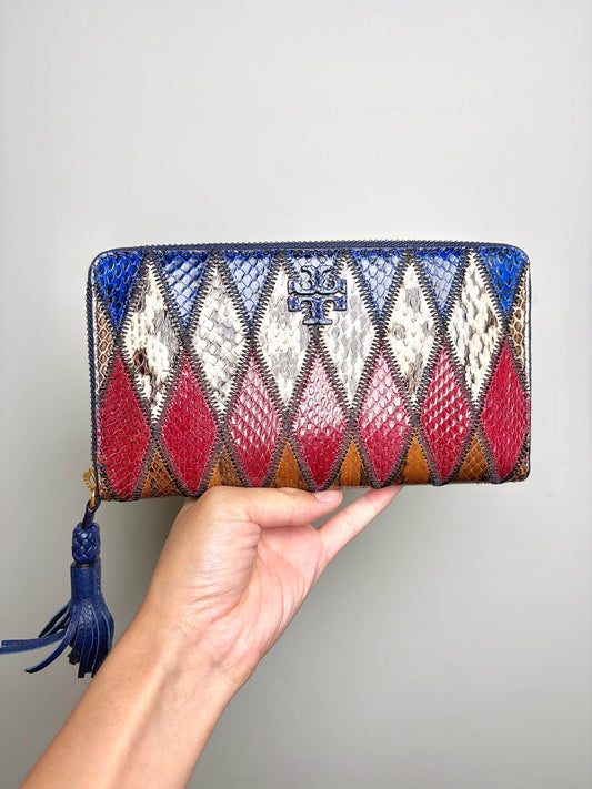 Tory Burch Leather Continental Zipper Tassel Pre-owned Wallet