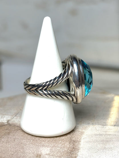 David Yurman Blue Topaz Silver 7 Pre-owned Albion Sterling Silver Ring