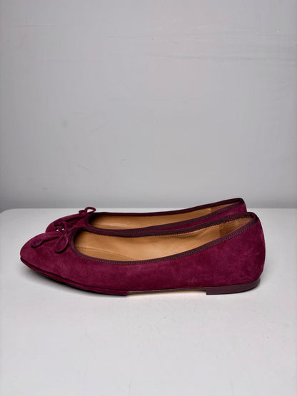 W Shoe Size 8.5 Tory Burch Wine Leather Suede Pre-owned Flats